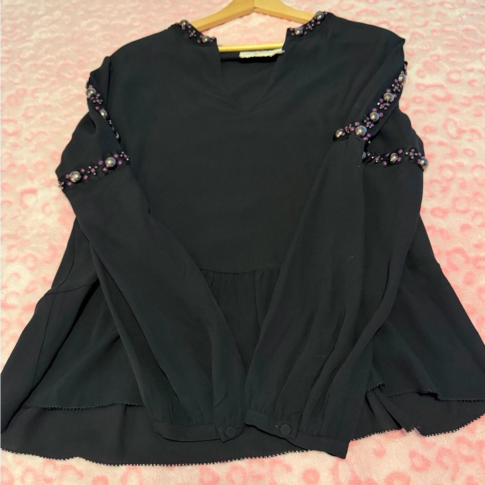 Tory Burch Black Blouse Mezair 100%Silk Tunic 
Women’s Size:8 - Picture 10 of 10